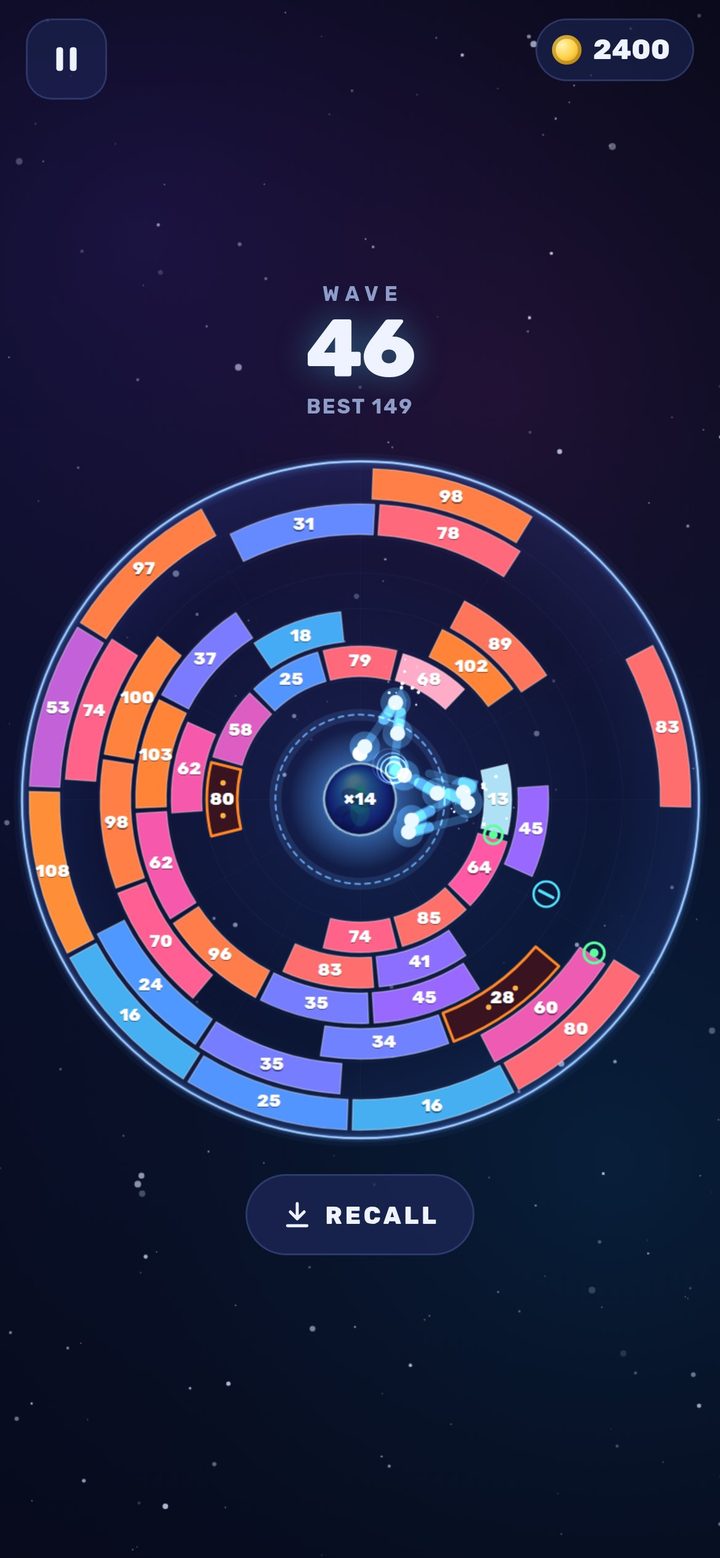 Comets streaming out from the planet in the Deep Space theme